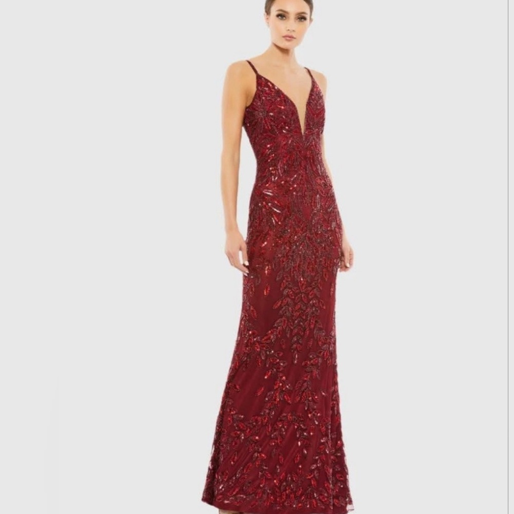 Mac Duggal Deep Red Embellished Maxi Dress